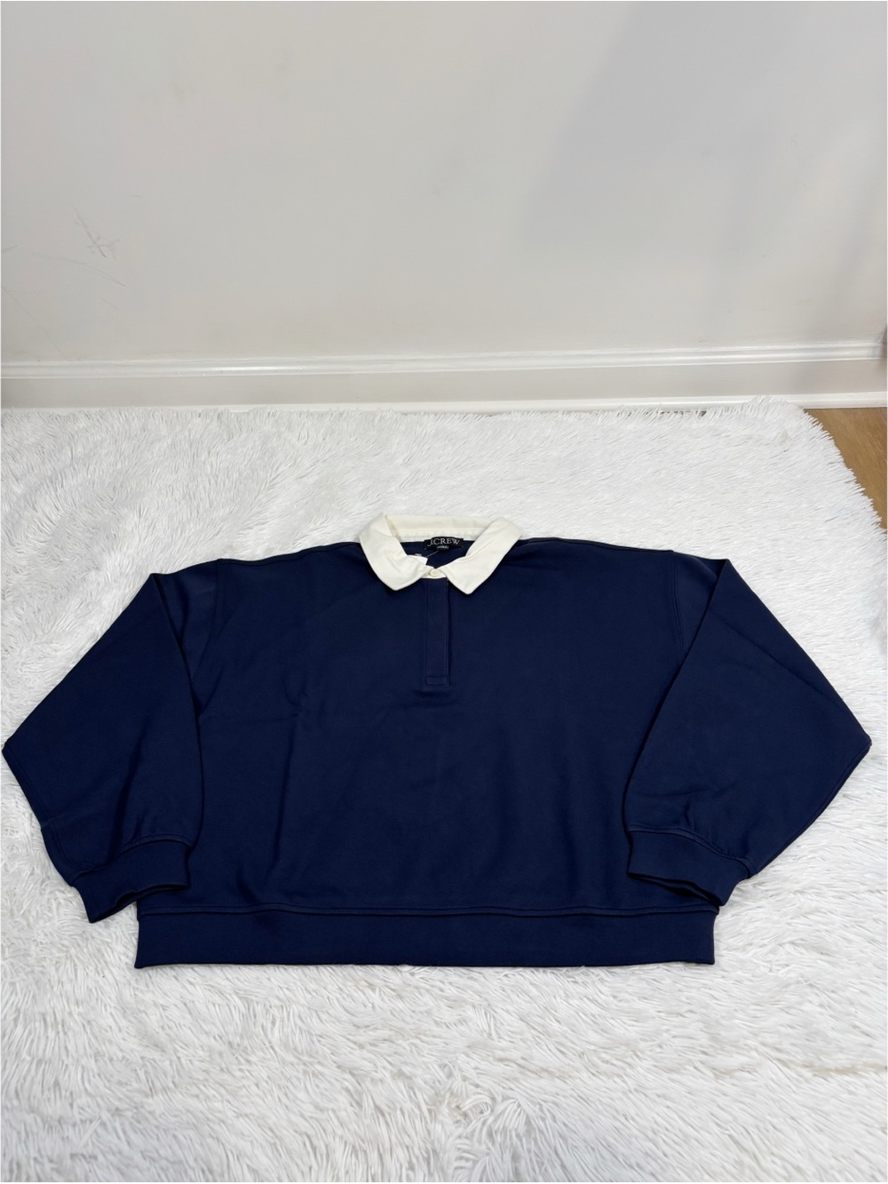J Crew‎ NWT long sleeve Scuba-knit rugby sweatshirt oversized navy blue - Picture 4 of 12